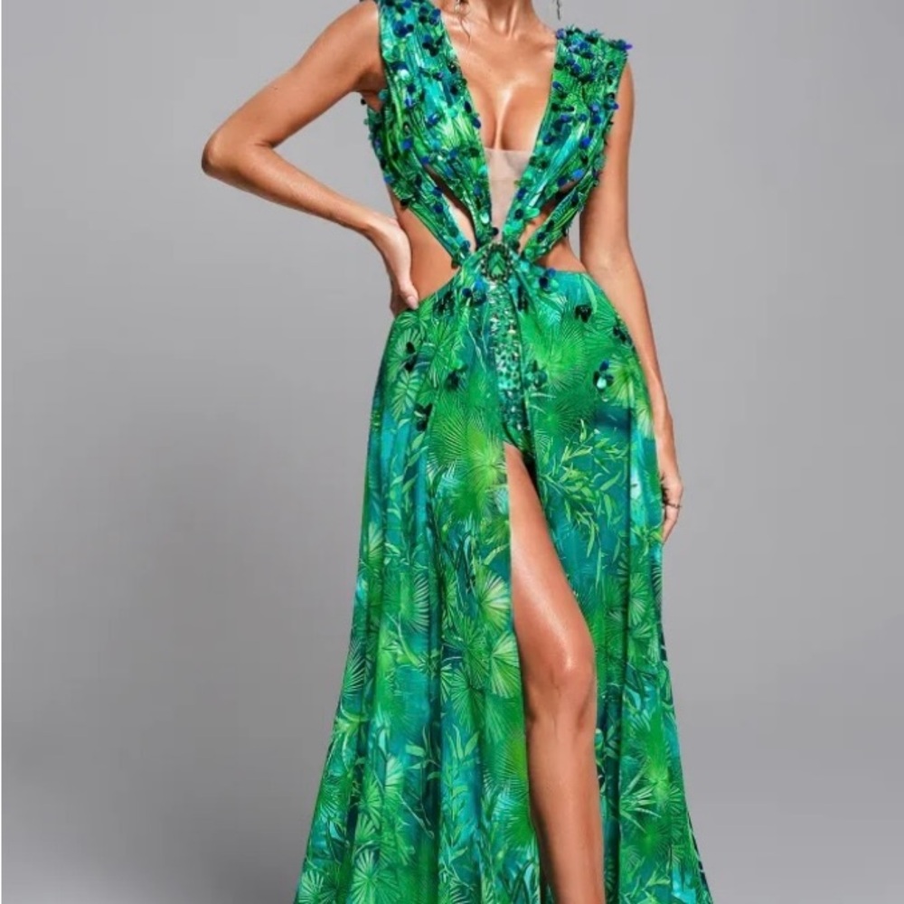 Yoland Printed Embellished Maxi Dress